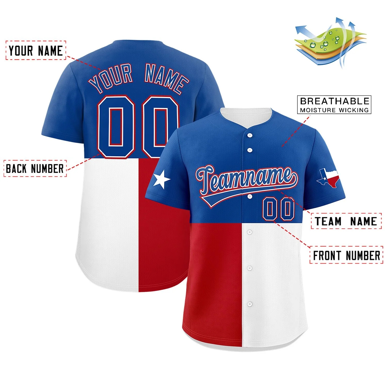 Customizable Texas Flag Color Block Authentic Baseball Jersey CS-1058-24
