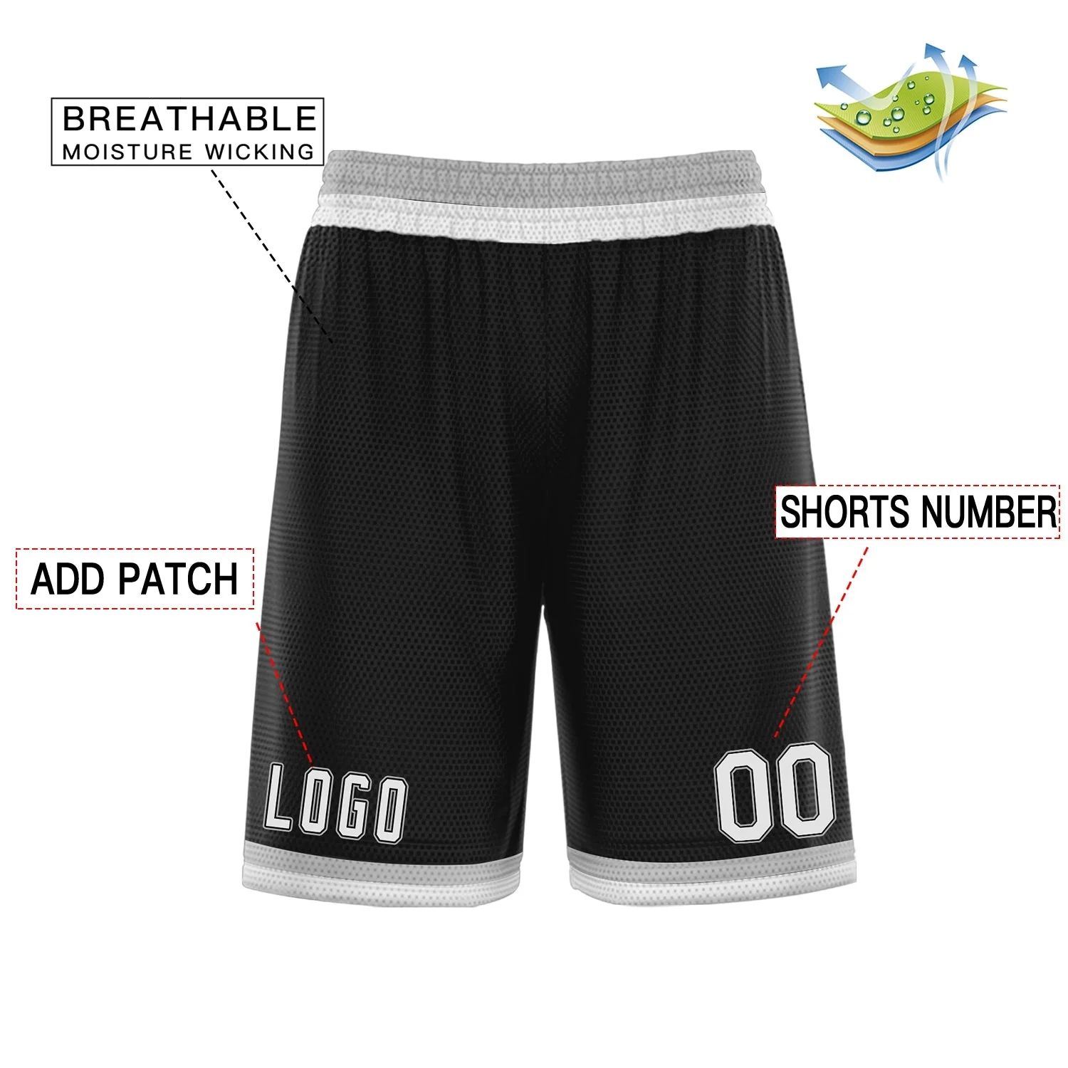 Wholesale Custom Black White Grey Basketball Shorts CS-1091-24